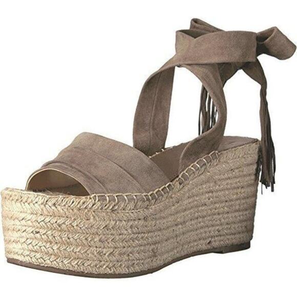 Marc Fisher Rebecca Leather Platform Espadrille Sandals Brown Size 8.5 - Picture 1 of 8